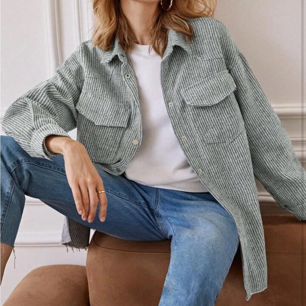 Gray Textured Button-Up Shirt